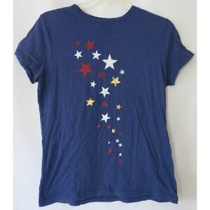 STARS T Shirt Red White Gold Size M Women Patriotic USA Superstar Summer Blue